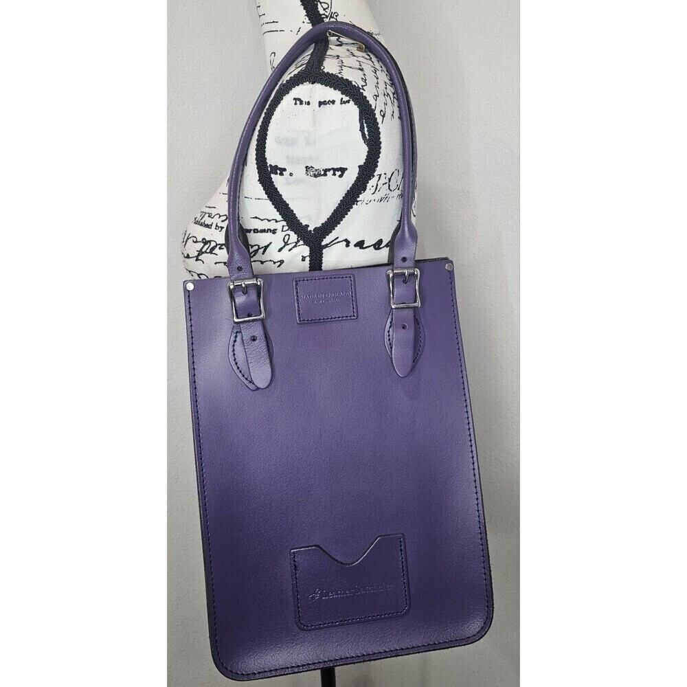 The Leather Satchel Company Deep Purple Mini Tote Made In UK 12.5"x9" Adj Handle - Picture 2 of 13